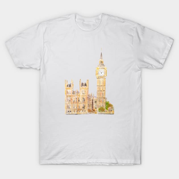 London Big Ben  palace of Westminster watercolor painting T-Shirt by colorandcolor